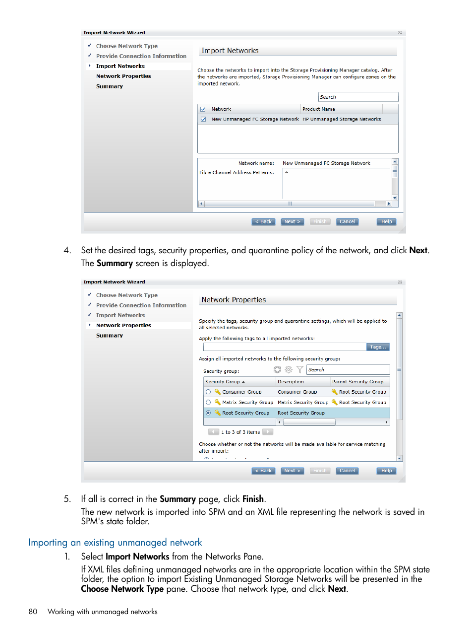 Importing an existing unmanaged network | HP Matrix Operating Environment Software User Manual | Page 80 / 107