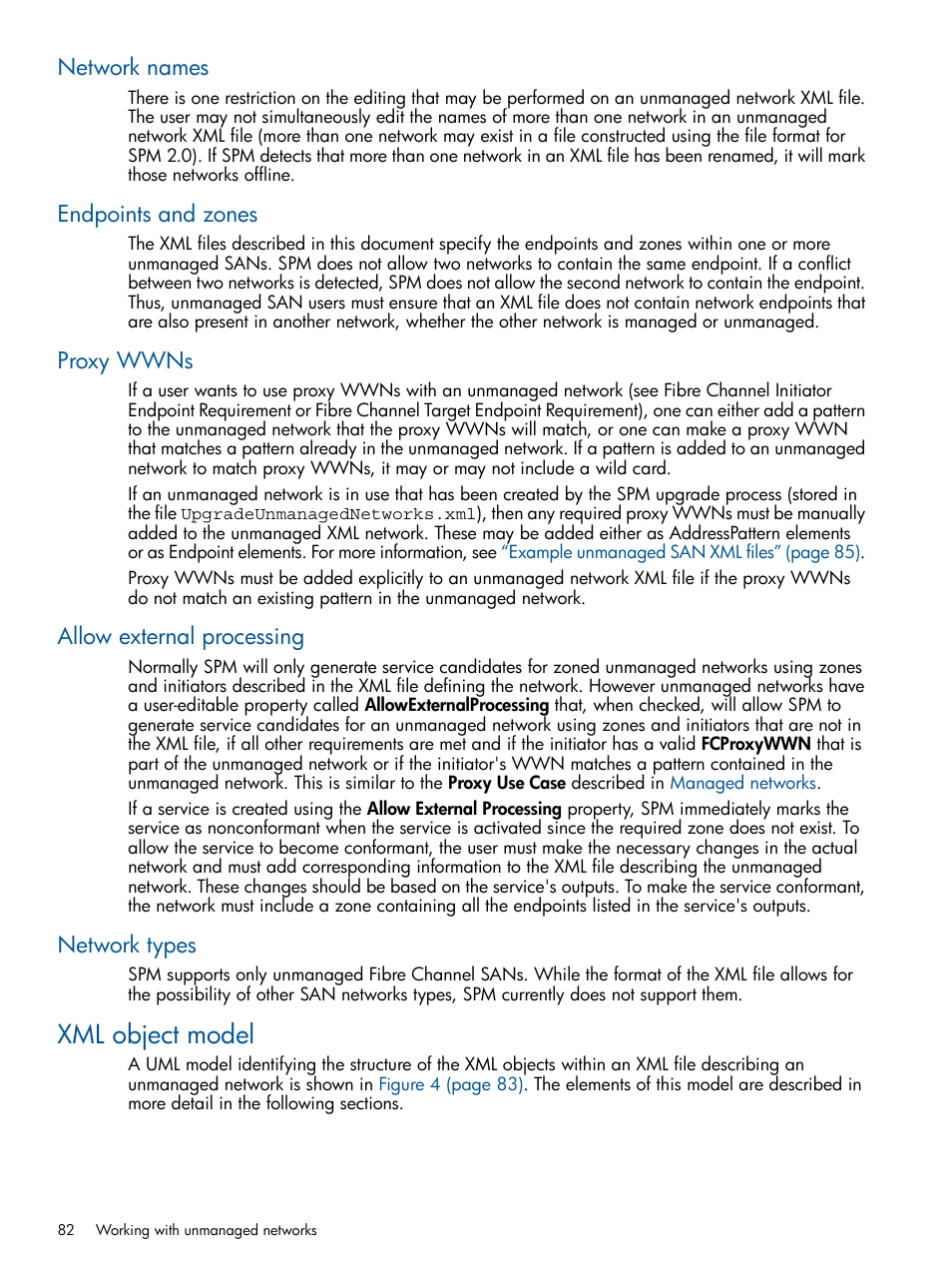 Network names, Endpoints and zones, Proxy wwns | Allow external processing, Network types, Xml object model | HP Matrix Operating Environment Software User Manual | Page 82 / 107