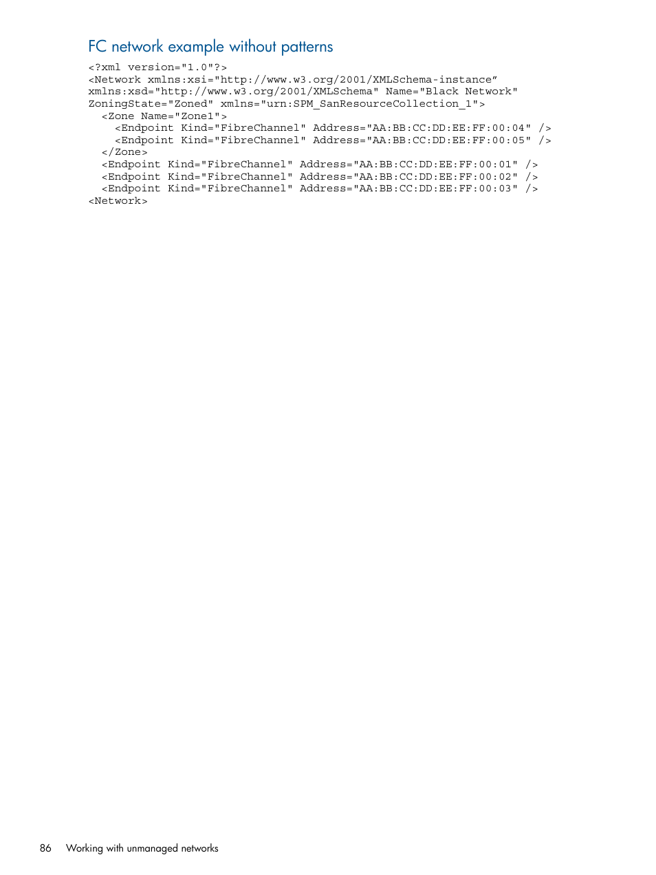 Fc network example without patterns | HP Matrix Operating Environment Software User Manual | Page 86 / 107