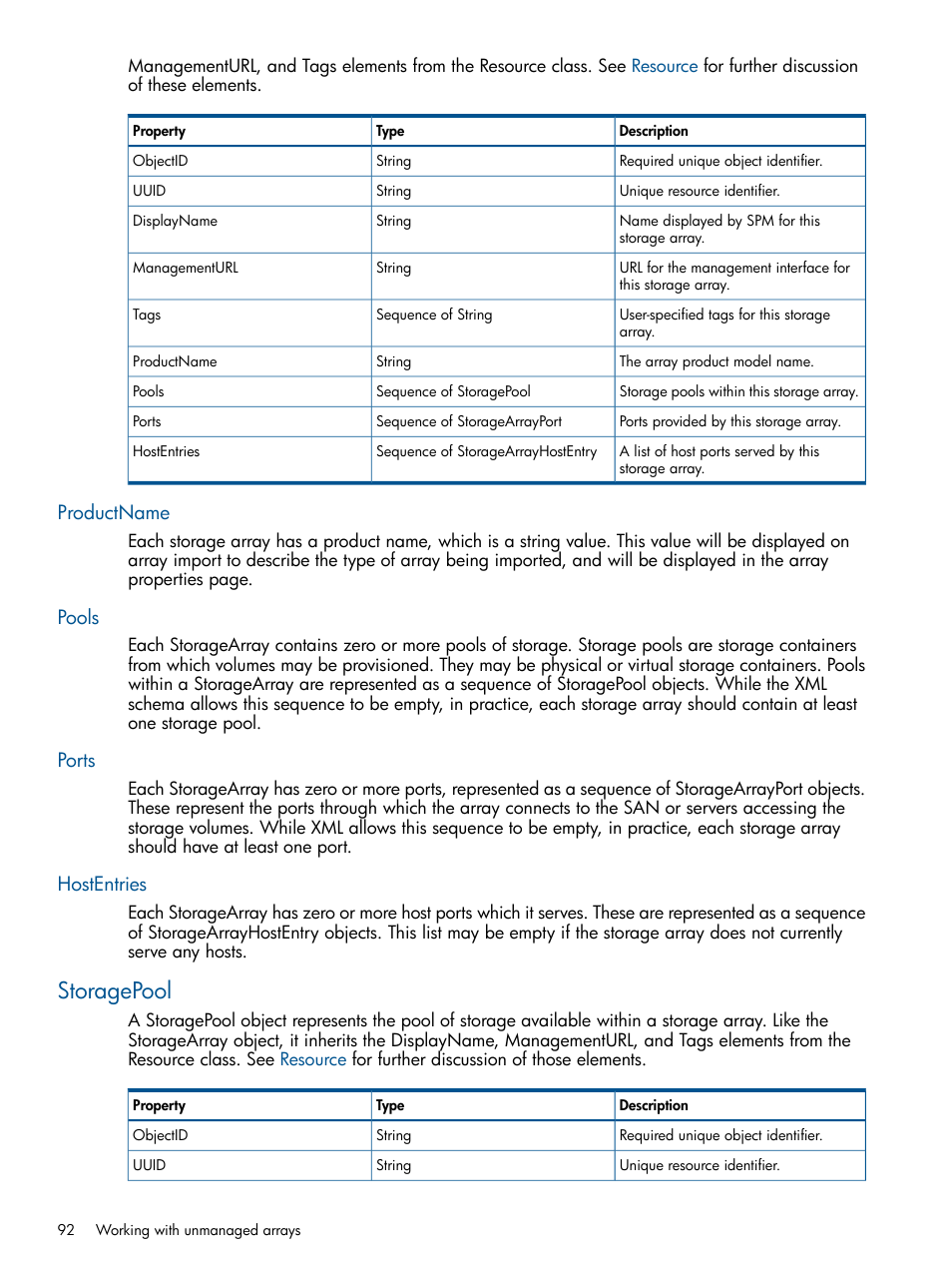 Productname, Pools, Ports | Hostentries, Storagepool, Productname pools ports hostentries | HP Matrix Operating Environment Software User Manual | Page 92 / 107