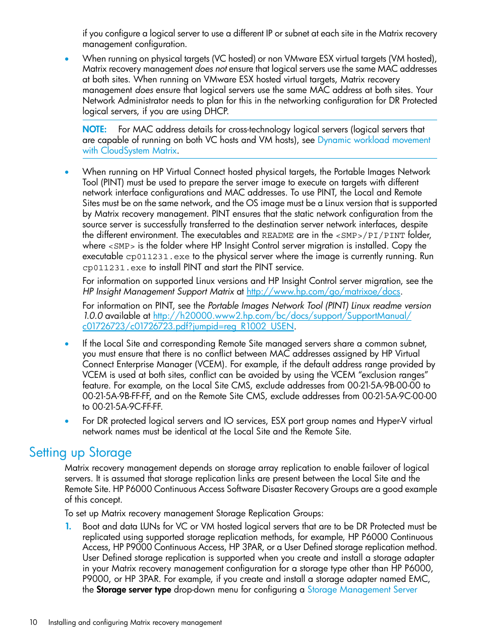 Setting up storage | HP Matrix Operating Environment Software User Manual | Page 10 / 74