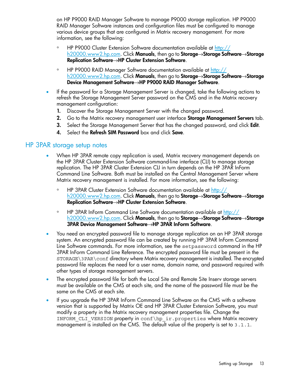 Hp 3par storage setup notes | HP Matrix Operating Environment Software User Manual | Page 13 / 74