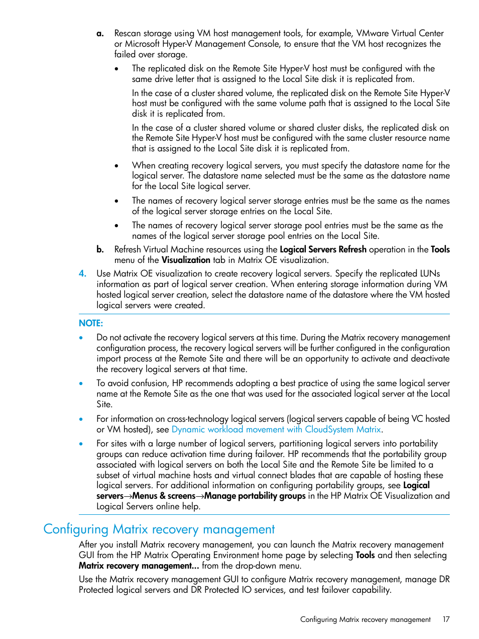 Configuring matrix recovery management | HP Matrix Operating Environment Software User Manual | Page 17 / 74