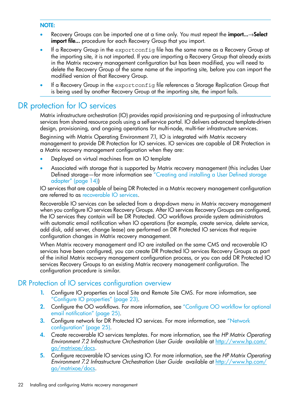 Dr protection for io services | HP Matrix Operating Environment Software User Manual | Page 22 / 74