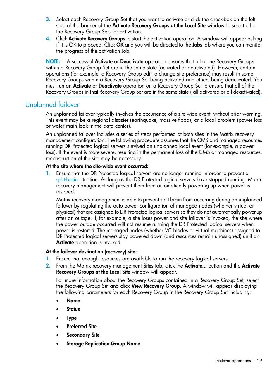 Unplanned failover | HP Matrix Operating Environment Software User Manual | Page 29 / 74