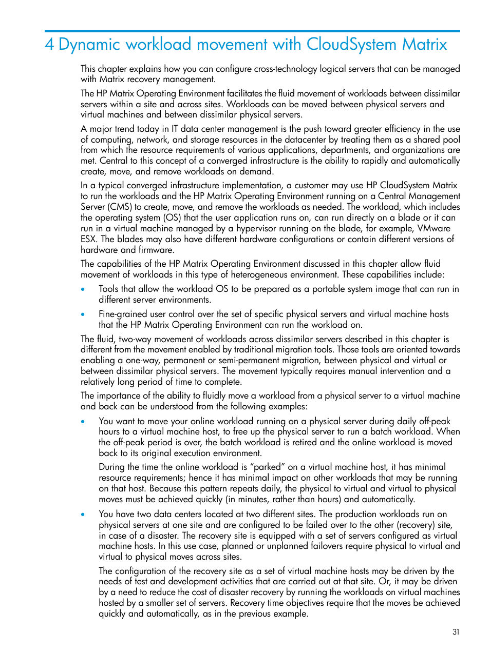 Dynamic workload movement, With cloudsystem matrix | HP Matrix Operating Environment Software User Manual | Page 31 / 74