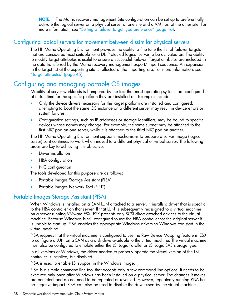 Configuring and managing portable os images, Portable images storage assistant (pisa) | HP Matrix Operating Environment Software User Manual | Page 38 / 74