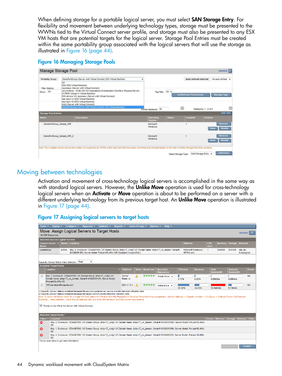 Moving between technologies | HP Matrix Operating Environment Software User Manual | Page 44 / 74