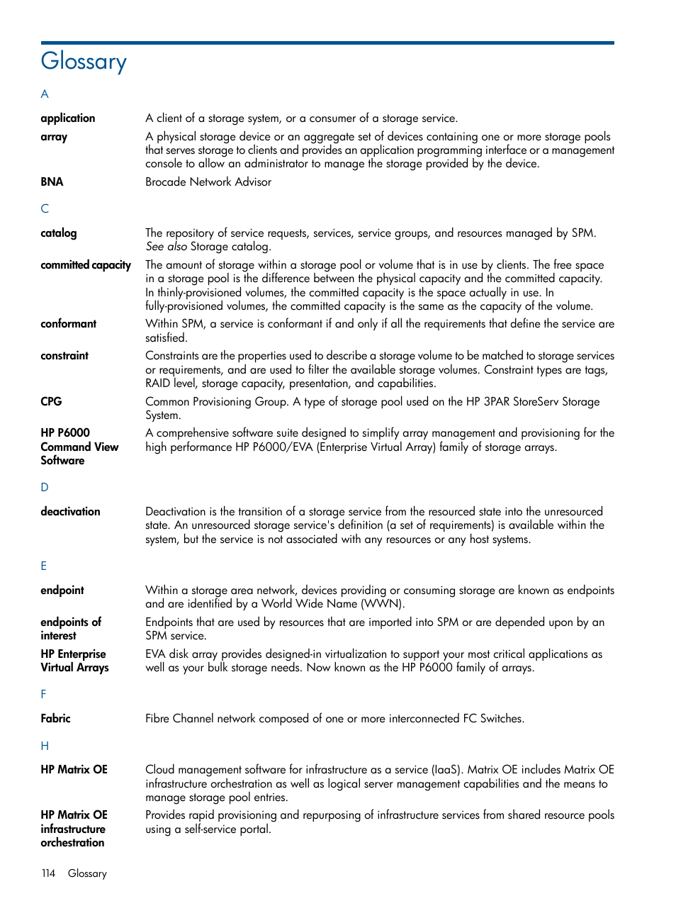 Glossary | HP Matrix Operating Environment Software User Manual | Page 114 / 120