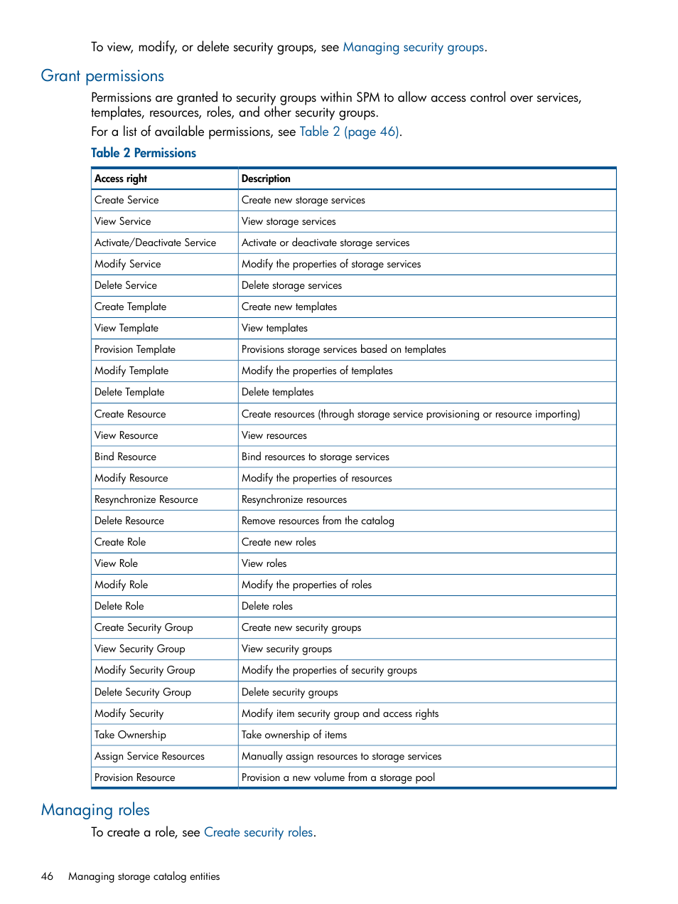 Grant permissions, Managing roles, Grant permissions managing roles | HP Matrix Operating Environment Software User Manual | Page 46 / 120