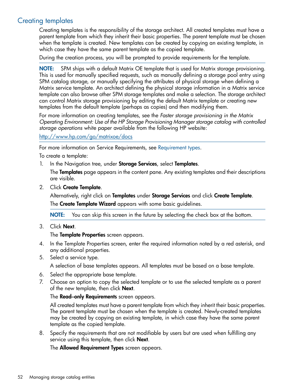 Creating templates | HP Matrix Operating Environment Software User Manual | Page 52 / 120