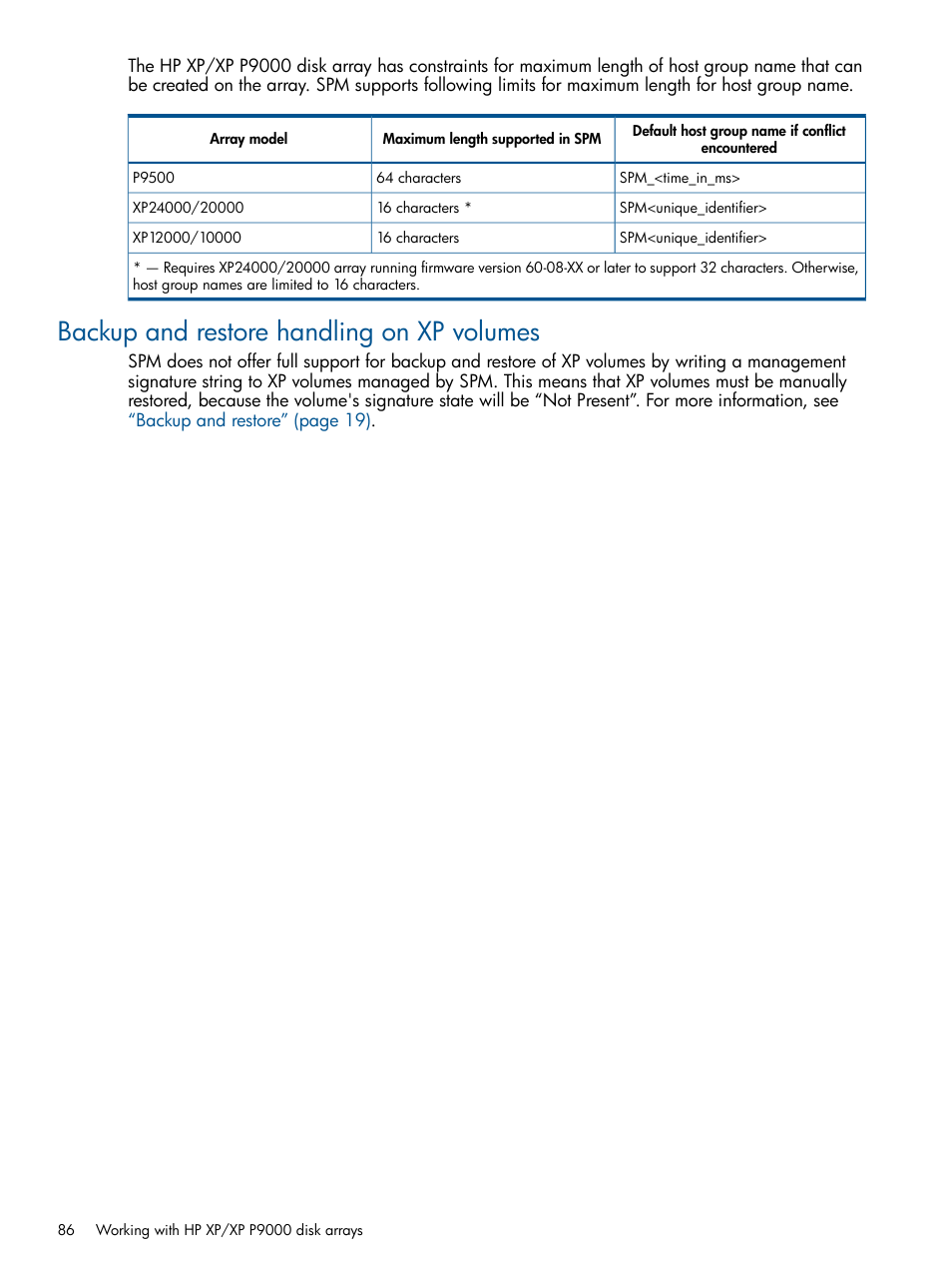 Backup and restore handling on xp volumes | HP Matrix Operating Environment Software User Manual | Page 86 / 120