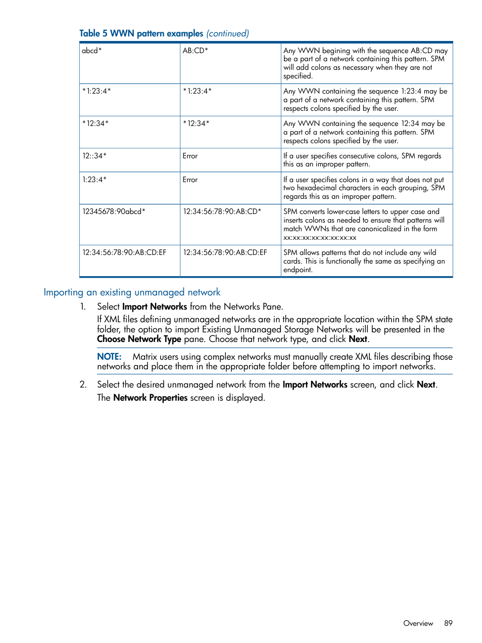 Importing an existing unmanaged network | HP Matrix Operating Environment Software User Manual | Page 89 / 120