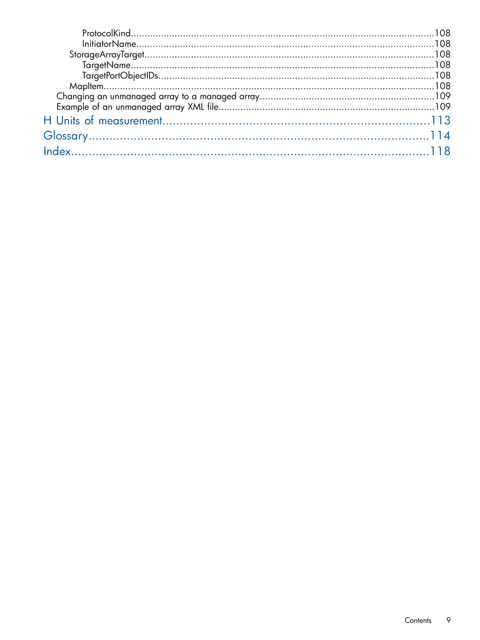 H units of measurement glossary index | HP Matrix Operating Environment Software User Manual | Page 9 / 120