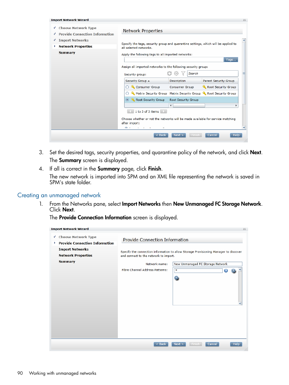 Creating an unmanaged network | HP Matrix Operating Environment Software User Manual | Page 90 / 120