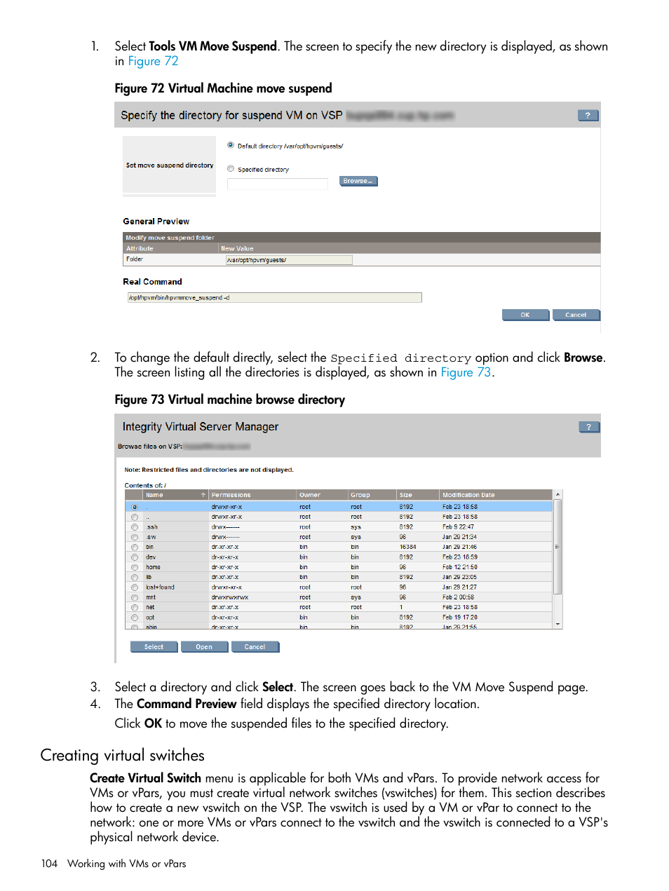 Creating virtual switches | HP Matrix Operating Environment Software User Manual | Page 104 / 152