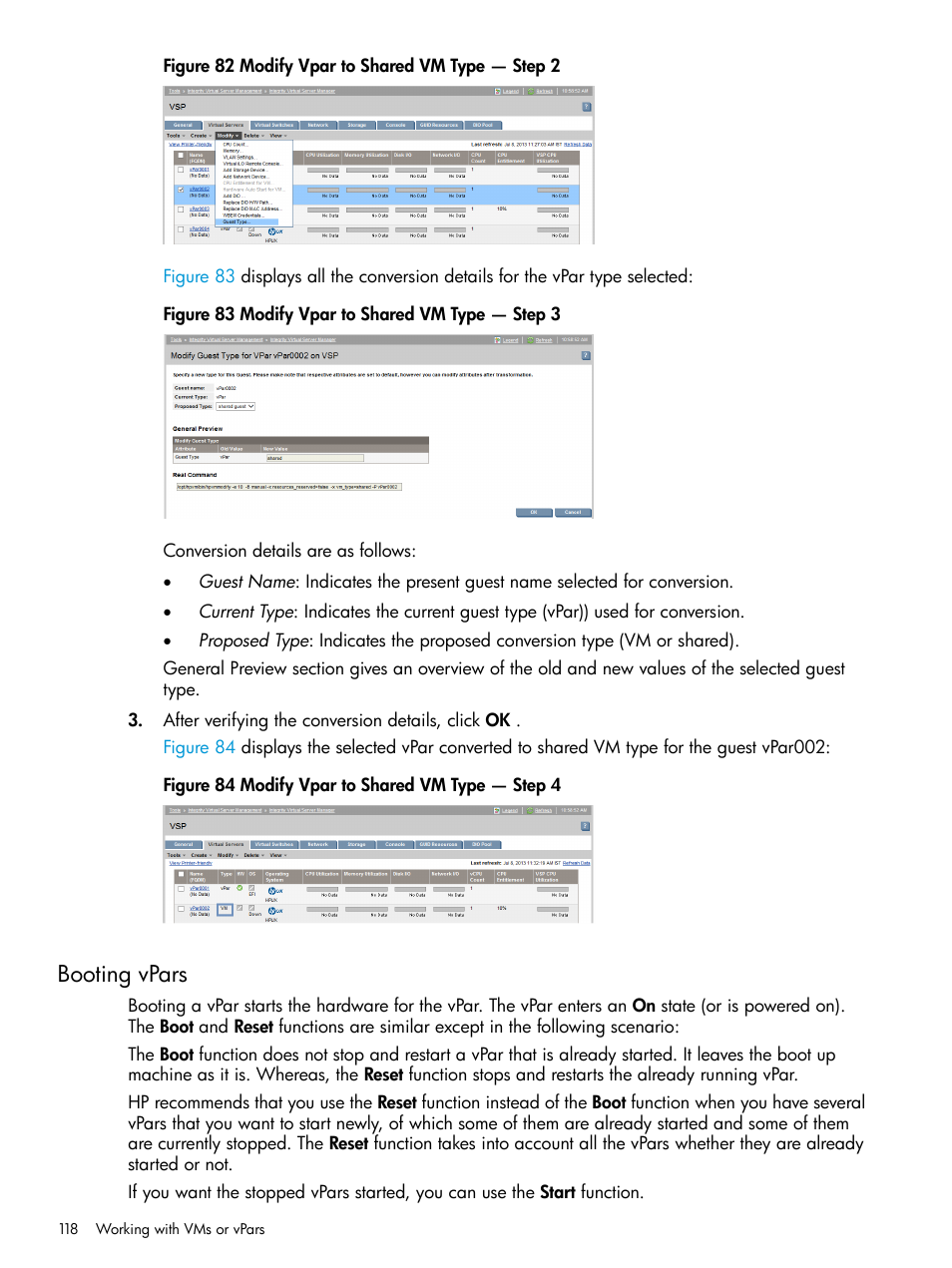 Booting vpars | HP Matrix Operating Environment Software User Manual | Page 118 / 152