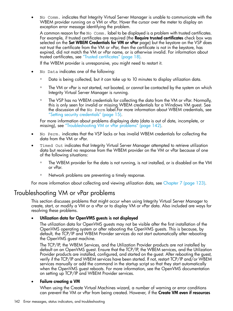 Troubleshooting vm or vpar problems, Troubleshooting vm or vpar | HP Matrix Operating Environment Software User Manual | Page 142 / 152