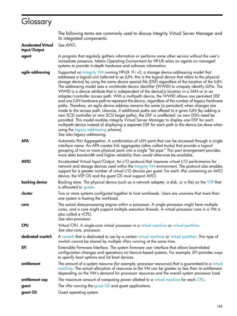 Glossary | HP Matrix Operating Environment Software User Manual | Page 145 / 152