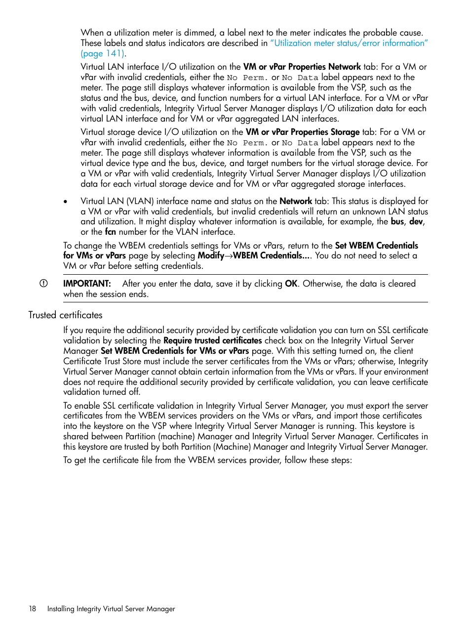 Trusted certificates | HP Matrix Operating Environment Software User Manual | Page 18 / 152