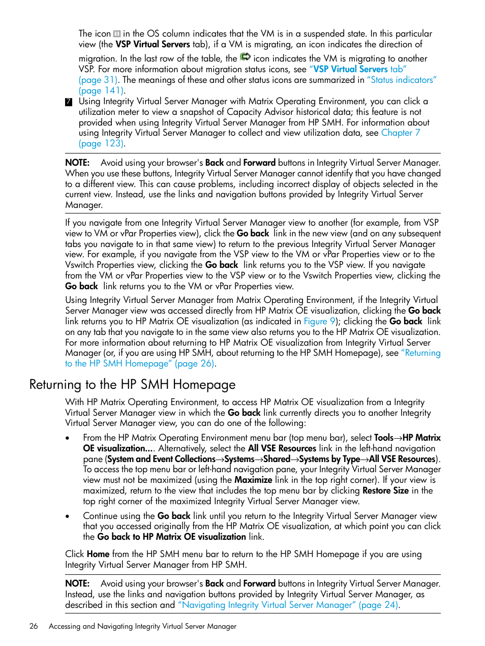 Returning to the hp smh homepage | HP Matrix Operating Environment Software User Manual | Page 26 / 152