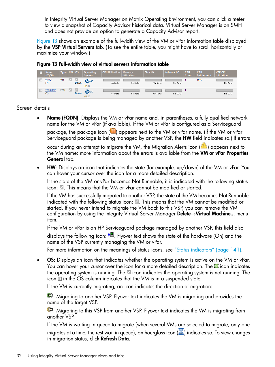 Screen details | HP Matrix Operating Environment Software User Manual | Page 32 / 152