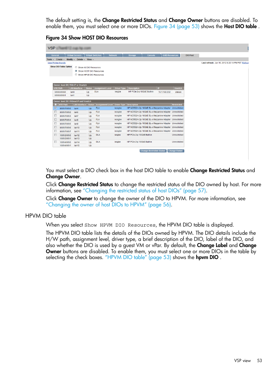 Hpvm dio table | HP Matrix Operating Environment Software User Manual | Page 53 / 152