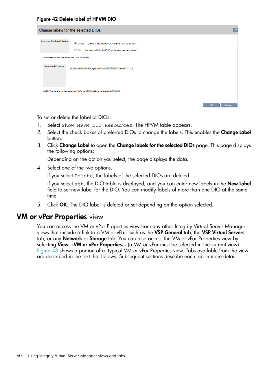 Vm or vpar properties view | HP Matrix Operating Environment Software User Manual | Page 60 / 152