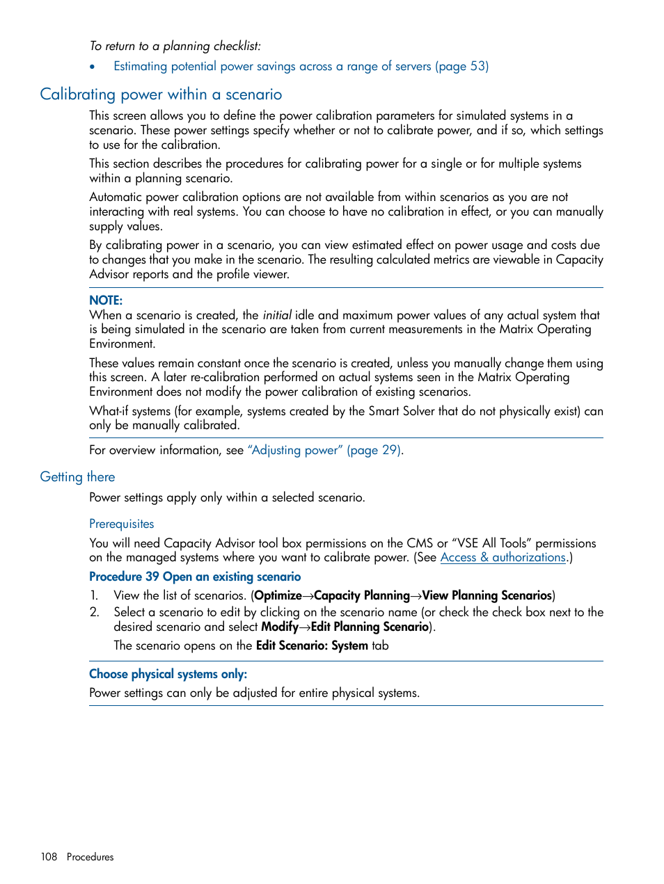 Calibrating power within a scenario, Getting there | HP Matrix Operating Environment Software User Manual | Page 108 / 189