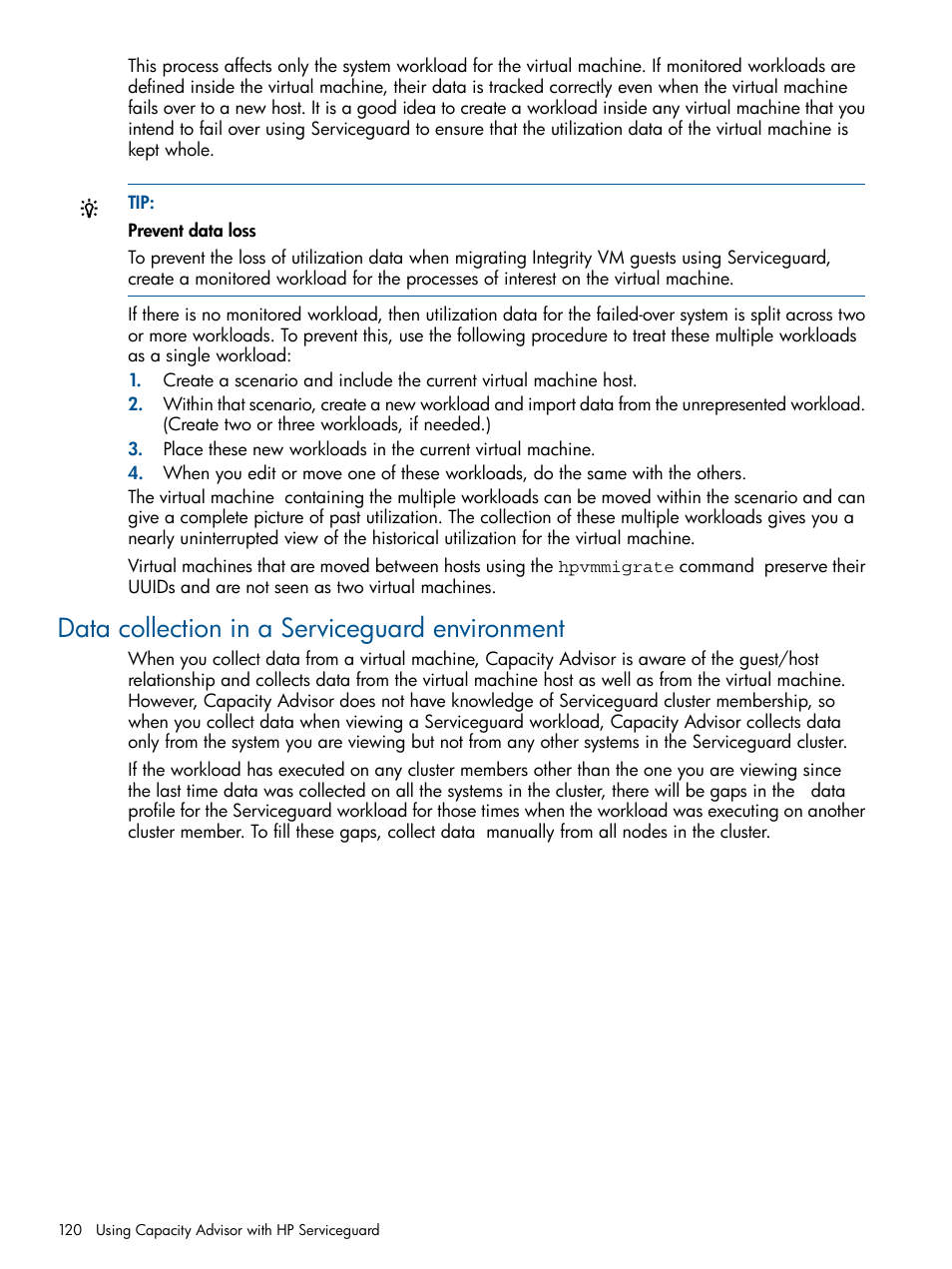 Data collection in a serviceguard environment | HP Matrix Operating Environment Software User Manual | Page 120 / 189