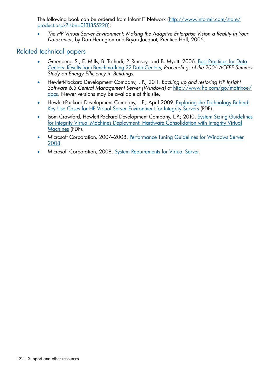 Related technical papers | HP Matrix Operating Environment Software User Manual | Page 122 / 189