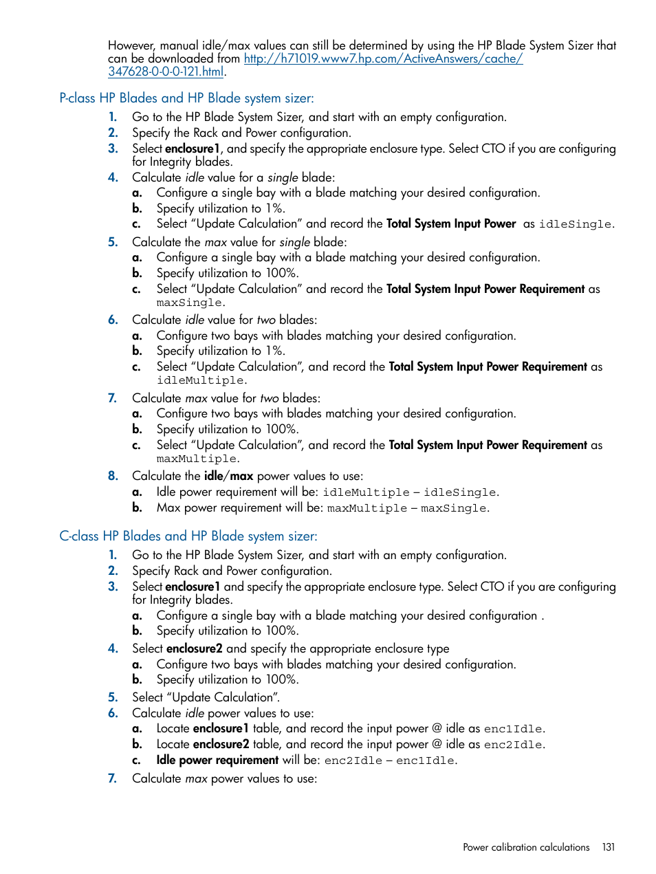 P-class hp blades and hp blade system sizer, C-class hp blades and hp blade system sizer | HP Matrix Operating Environment Software User Manual | Page 131 / 189