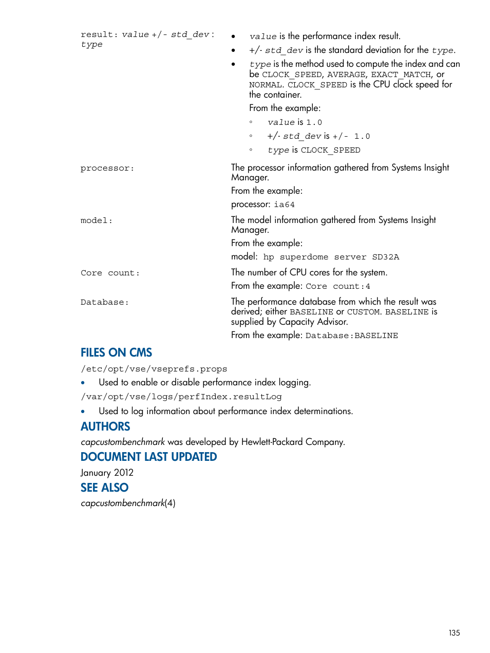 Files on cms, Authors, Document last updated | See also | HP Matrix Operating Environment Software User Manual | Page 135 / 189