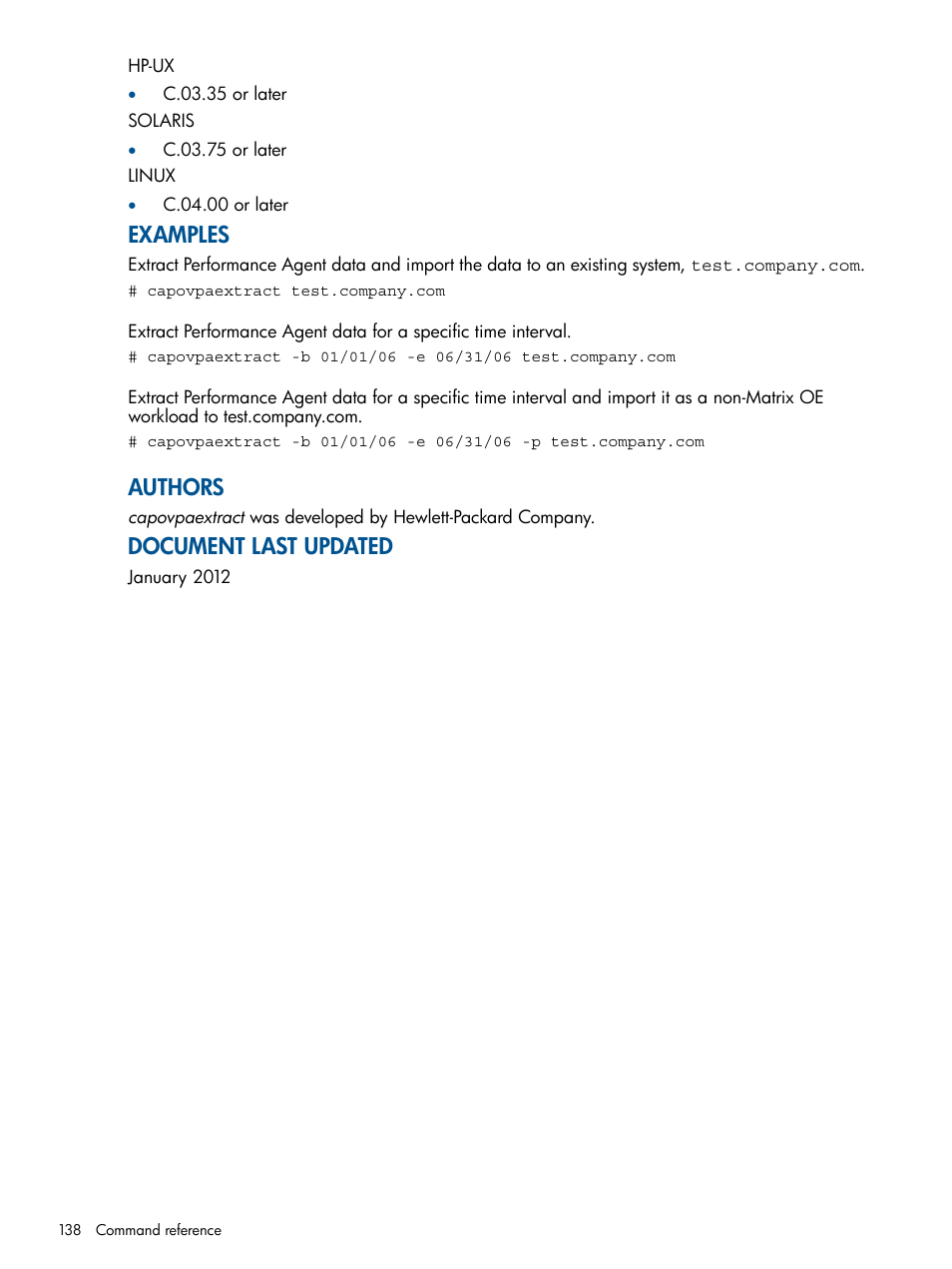 Examples, Authors, Document last updated | HP Matrix Operating Environment Software User Manual | Page 138 / 189