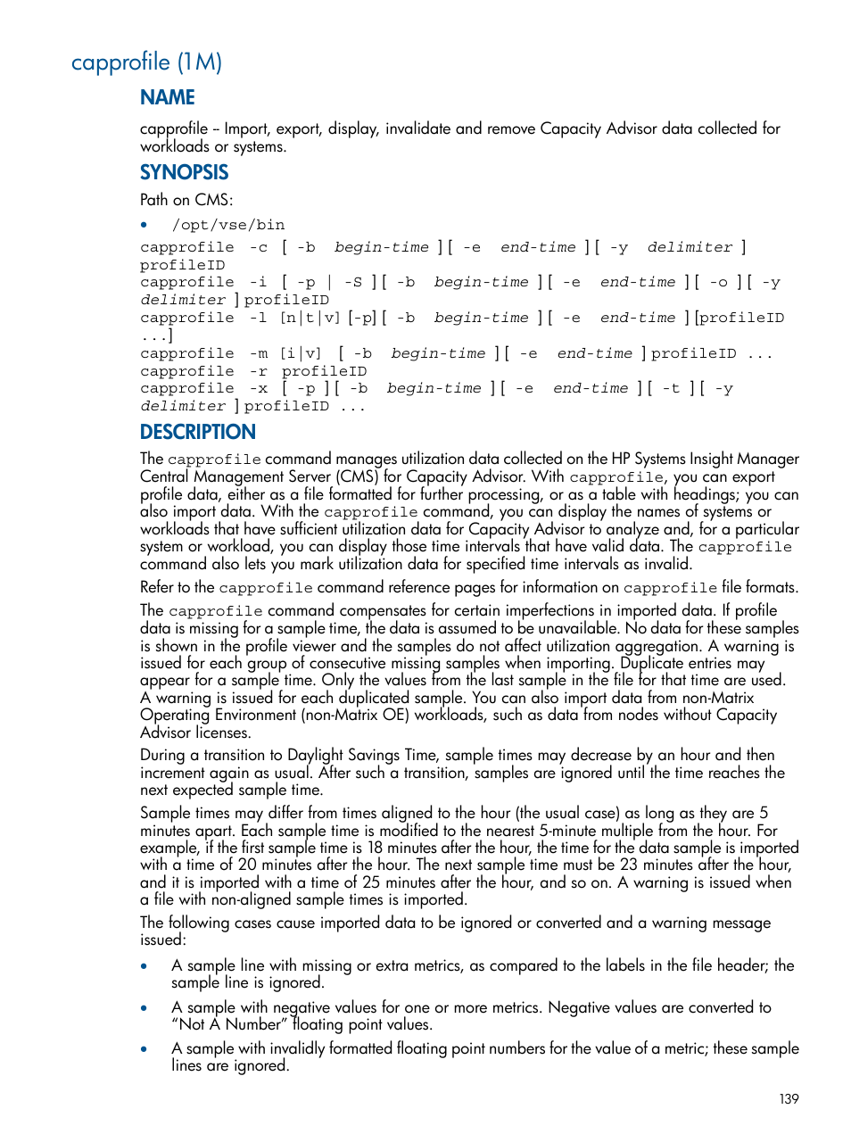 Capprofile (1m), Capprofile(1m), Name | Synopsis, Description | HP Matrix Operating Environment Software User Manual | Page 139 / 189