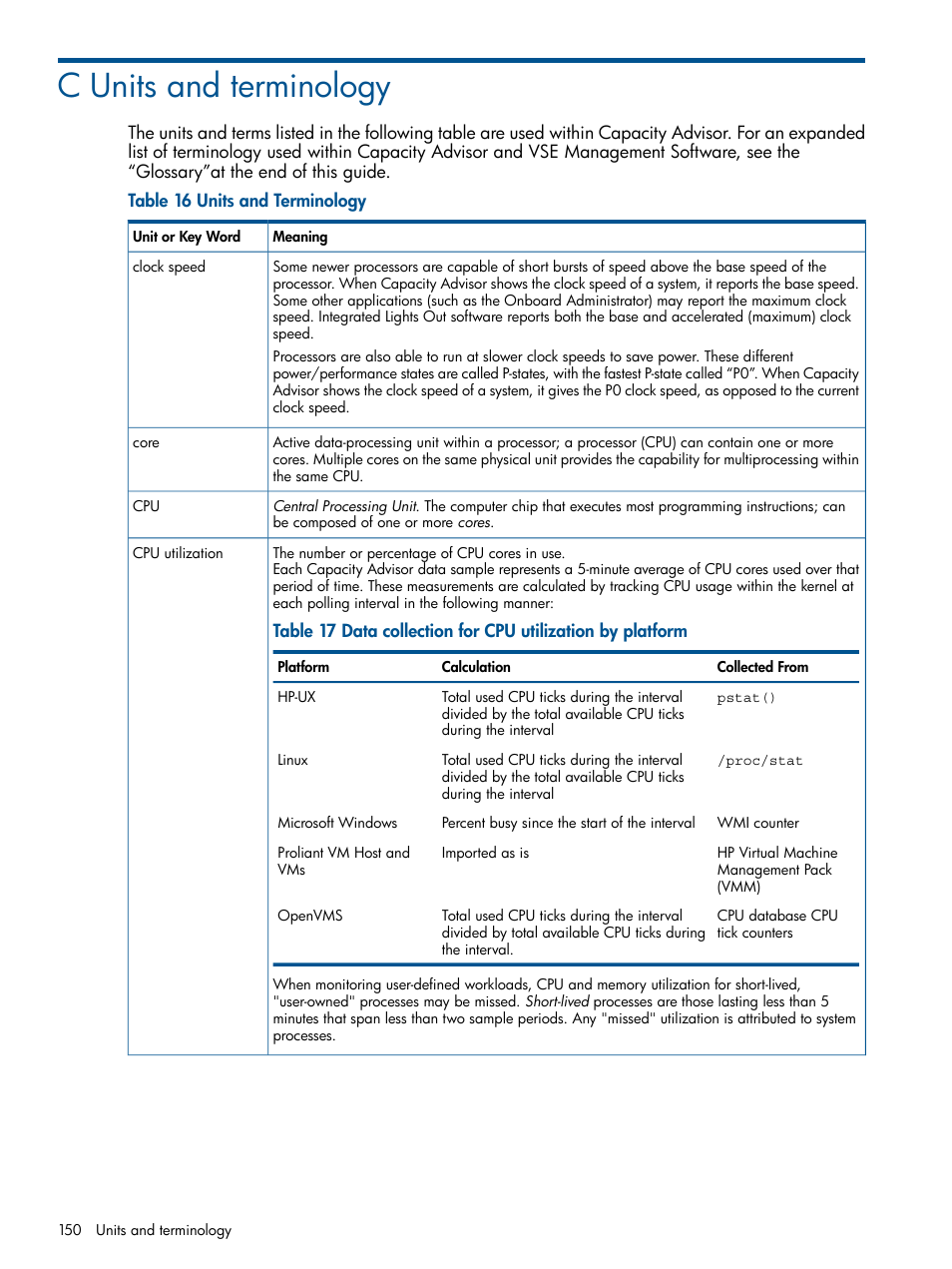 C units and terminology | HP Matrix Operating Environment Software User Manual | Page 150 / 189
