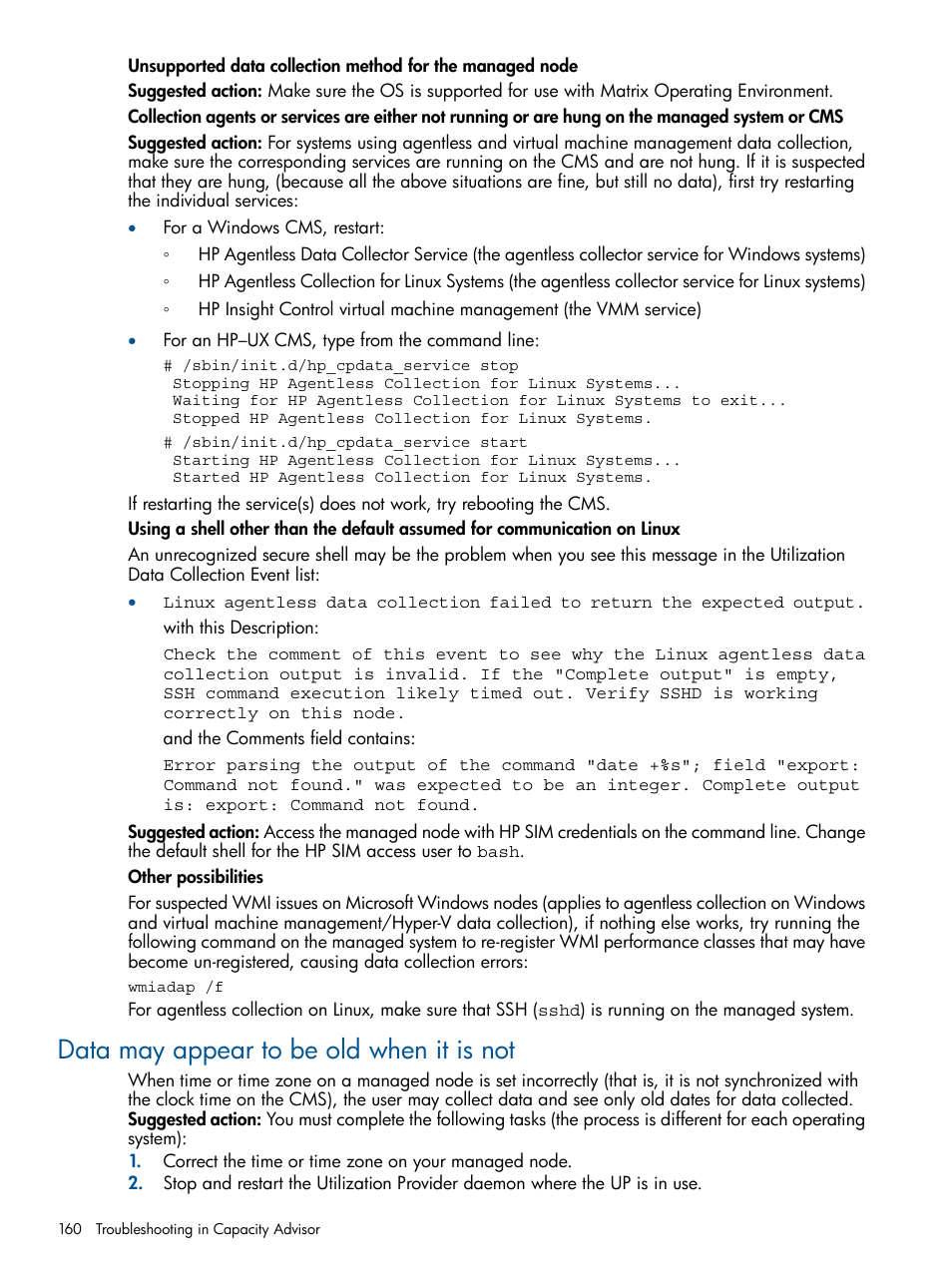 Data may appear to be old when it is not | HP Matrix Operating Environment Software User Manual | Page 160 / 189