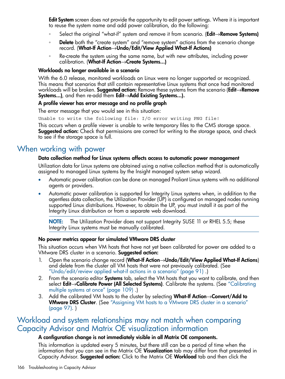 When working with power | HP Matrix Operating Environment Software User Manual | Page 166 / 189