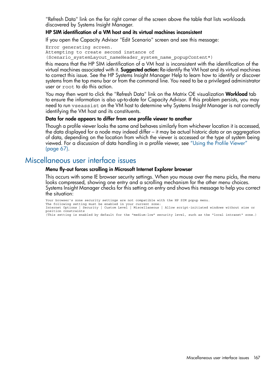 Miscellaneous user interface issues | HP Matrix Operating Environment Software User Manual | Page 167 / 189