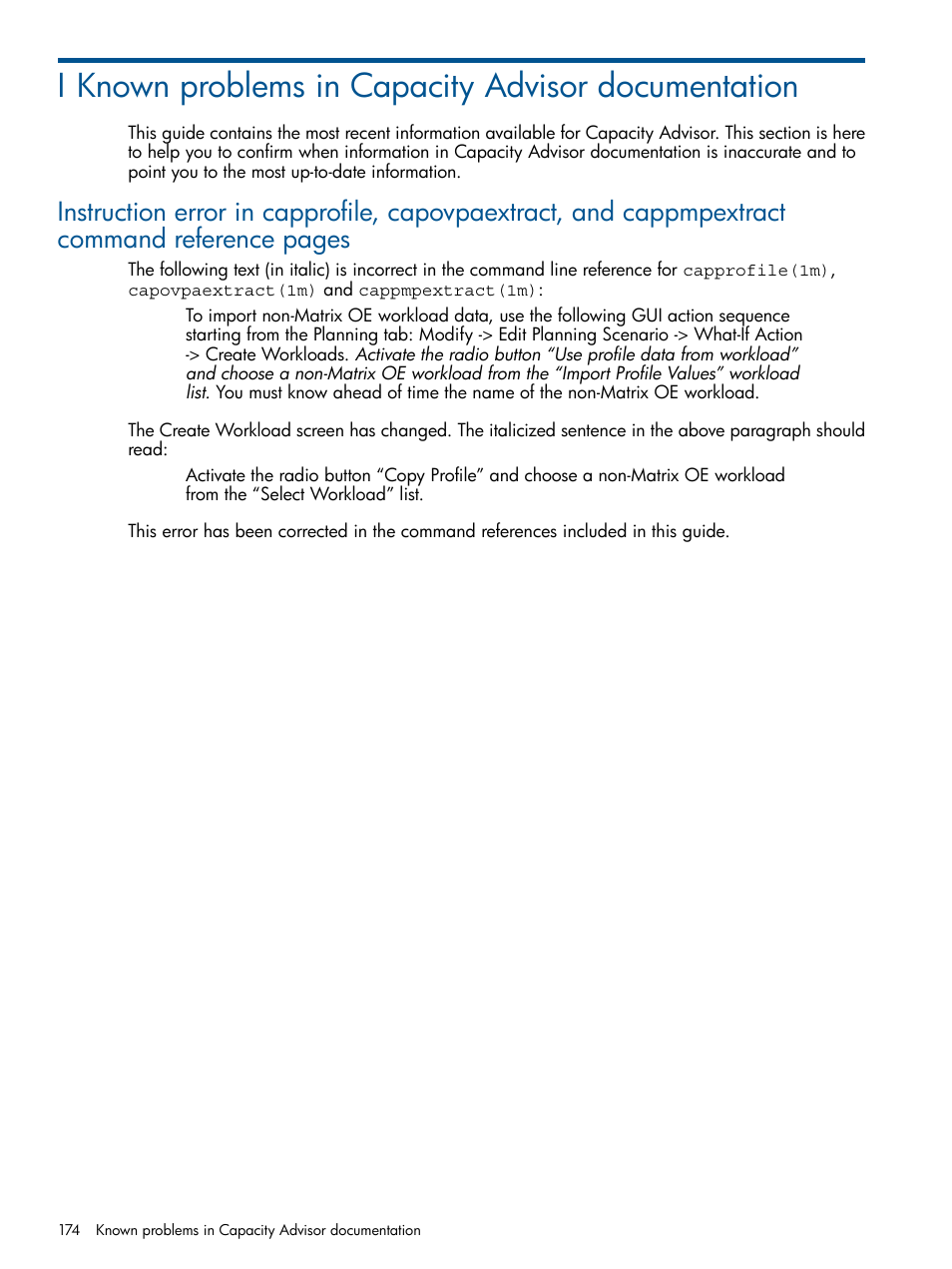 I known problems in capacity advisor documentation | HP Matrix Operating Environment Software User Manual | Page 174 / 189