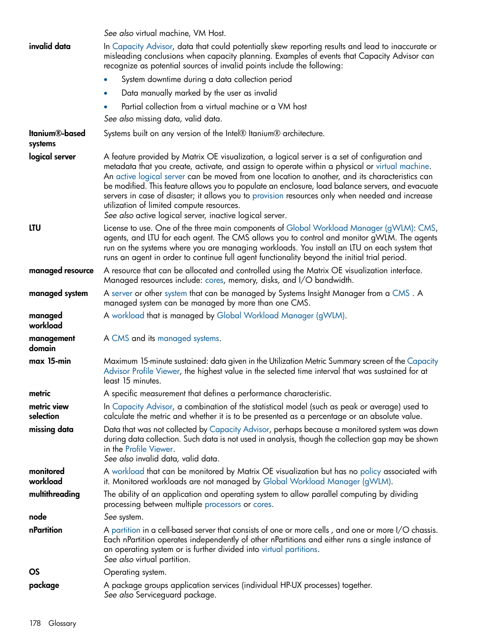 Metric representation, Max 15-min, Npartitions | Metric view selection, Max 15 minute sustained, Logical server, Npartition | HP Matrix Operating Environment Software User Manual | Page 178 / 189