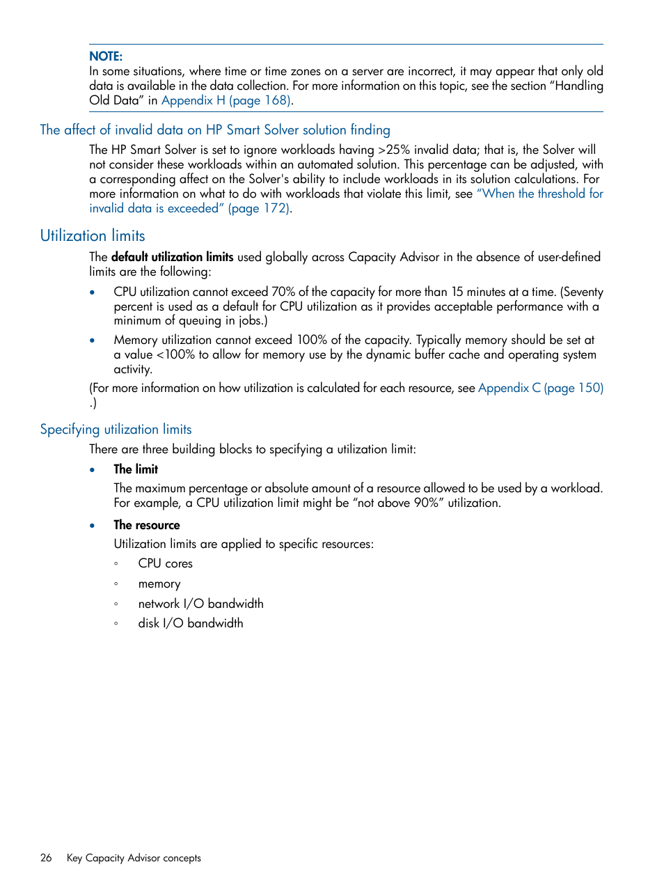 Utilization limits, Specifying utilization limits | HP Matrix Operating Environment Software User Manual | Page 26 / 189