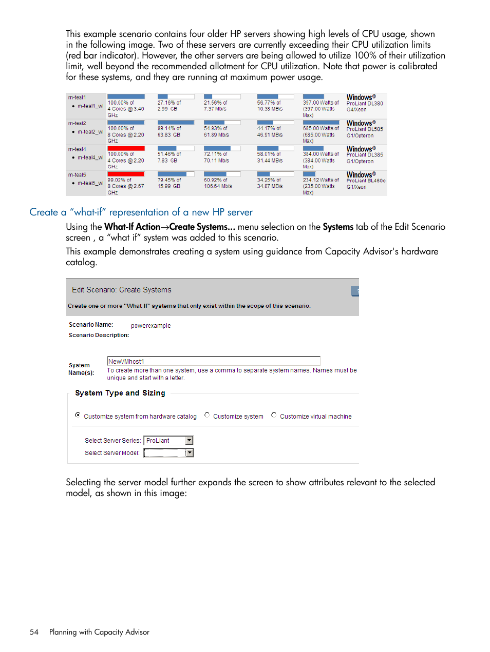 Create a what-if representation of a new hp server | HP Matrix Operating Environment Software User Manual | Page 54 / 189