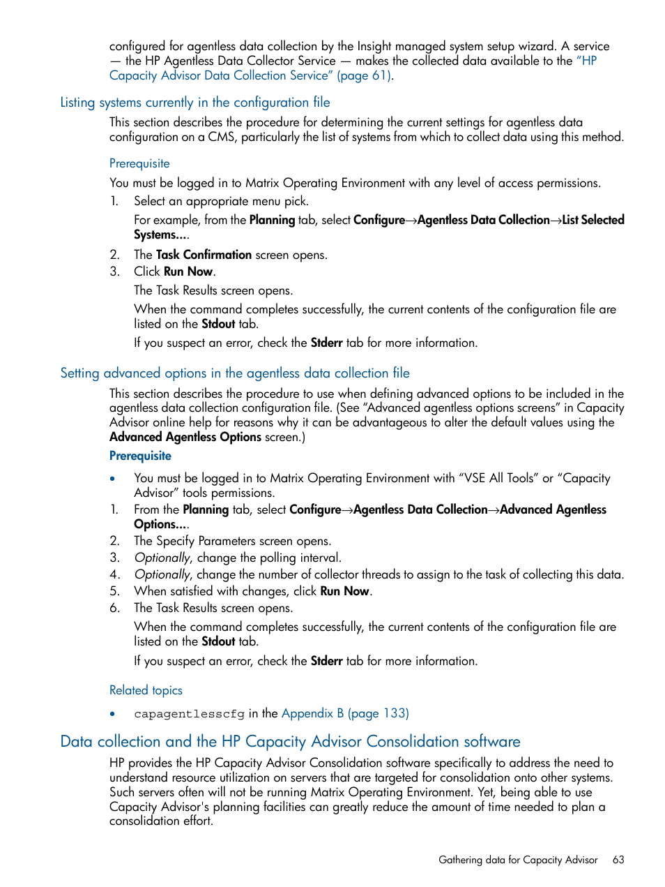 Data, Data collection and the hp capacity advisor | HP Matrix Operating Environment Software User Manual | Page 63 / 189