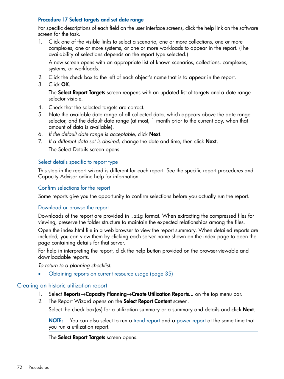 Creating an historic utilization report | HP Matrix Operating Environment Software User Manual | Page 72 / 189