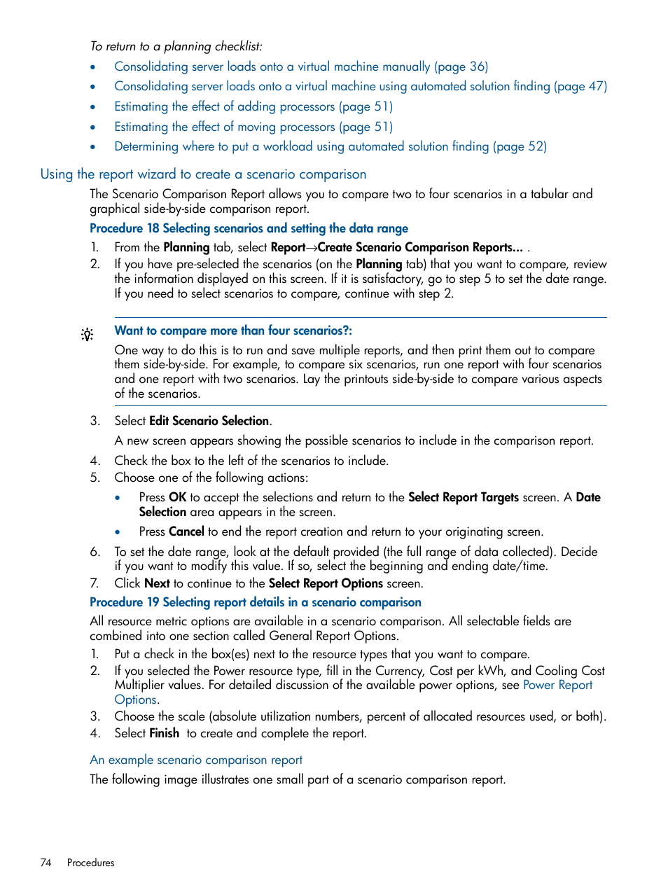 An example scenario comparison report | HP Matrix Operating Environment Software User Manual | Page 74 / 189