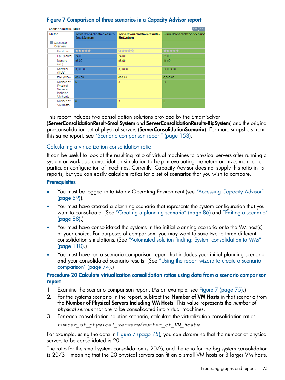 Calculating a virtualization consolidation ratio | HP Matrix Operating Environment Software User Manual | Page 75 / 189