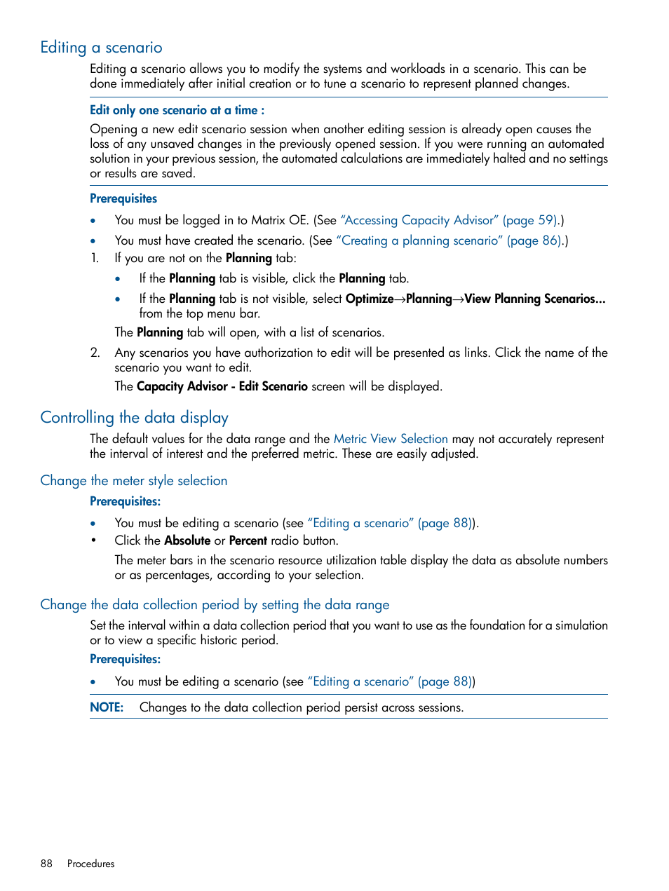 Editing a scenario, Controlling the data display, Change the meter style selection | Editing a scenario controlling the data display, Change the | HP Matrix Operating Environment Software User Manual | Page 88 / 189