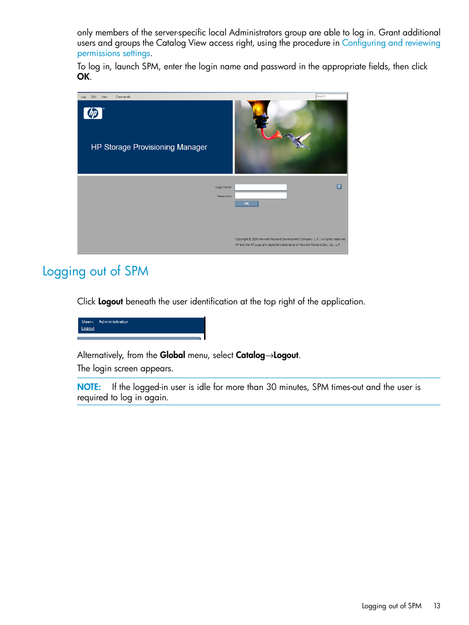 Logging out of spm | HP Matrix Operating Environment Software User Manual | Page 13 / 63