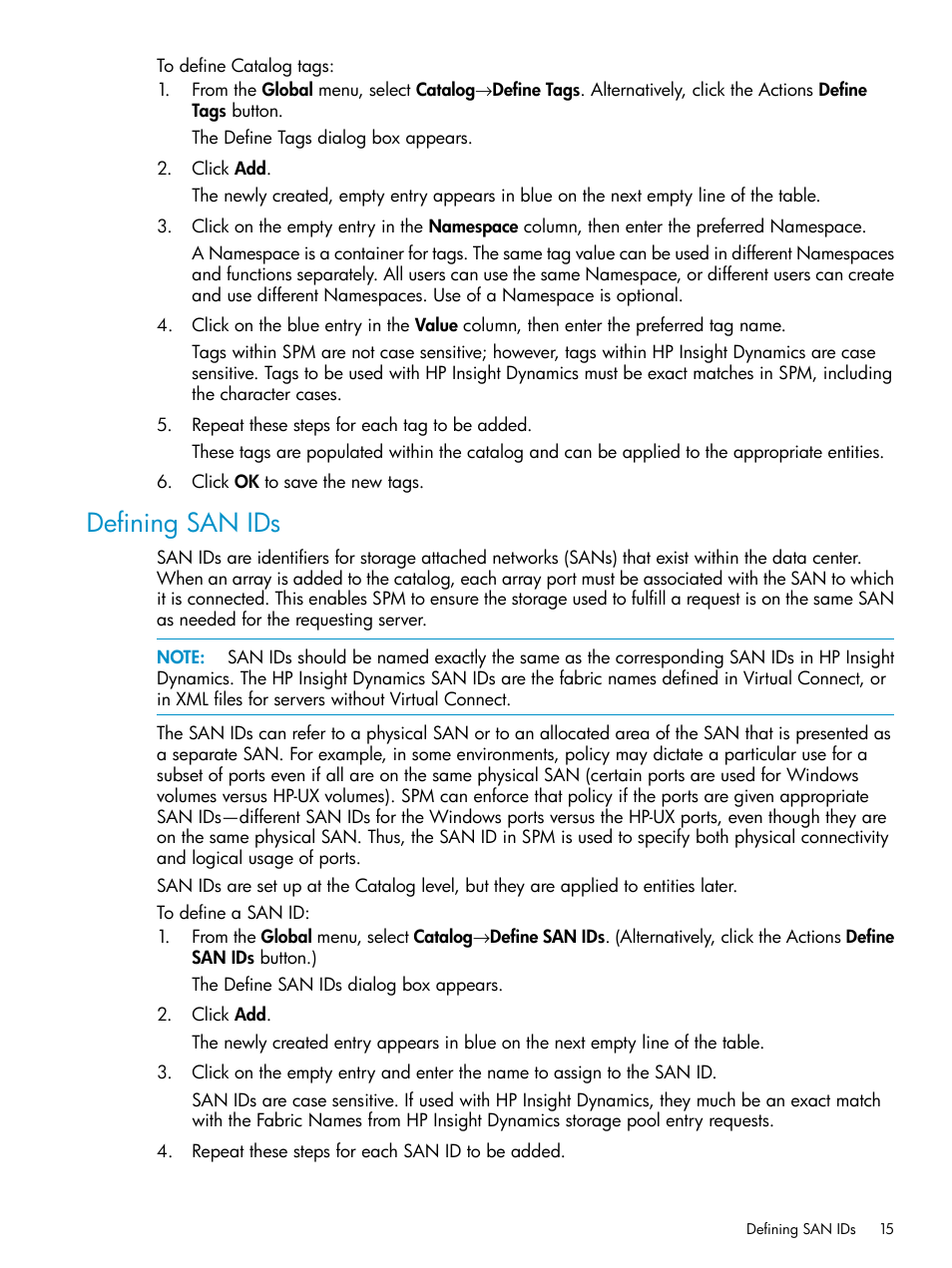 Defining san ids | HP Matrix Operating Environment Software User Manual | Page 15 / 63